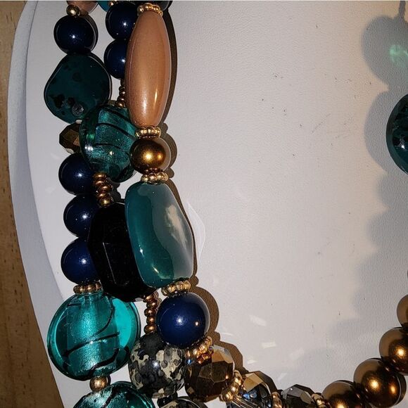 Vtg 3 Strand Multicolor Beaded Necklace Signed TS NWOT - Picture 5 of 6